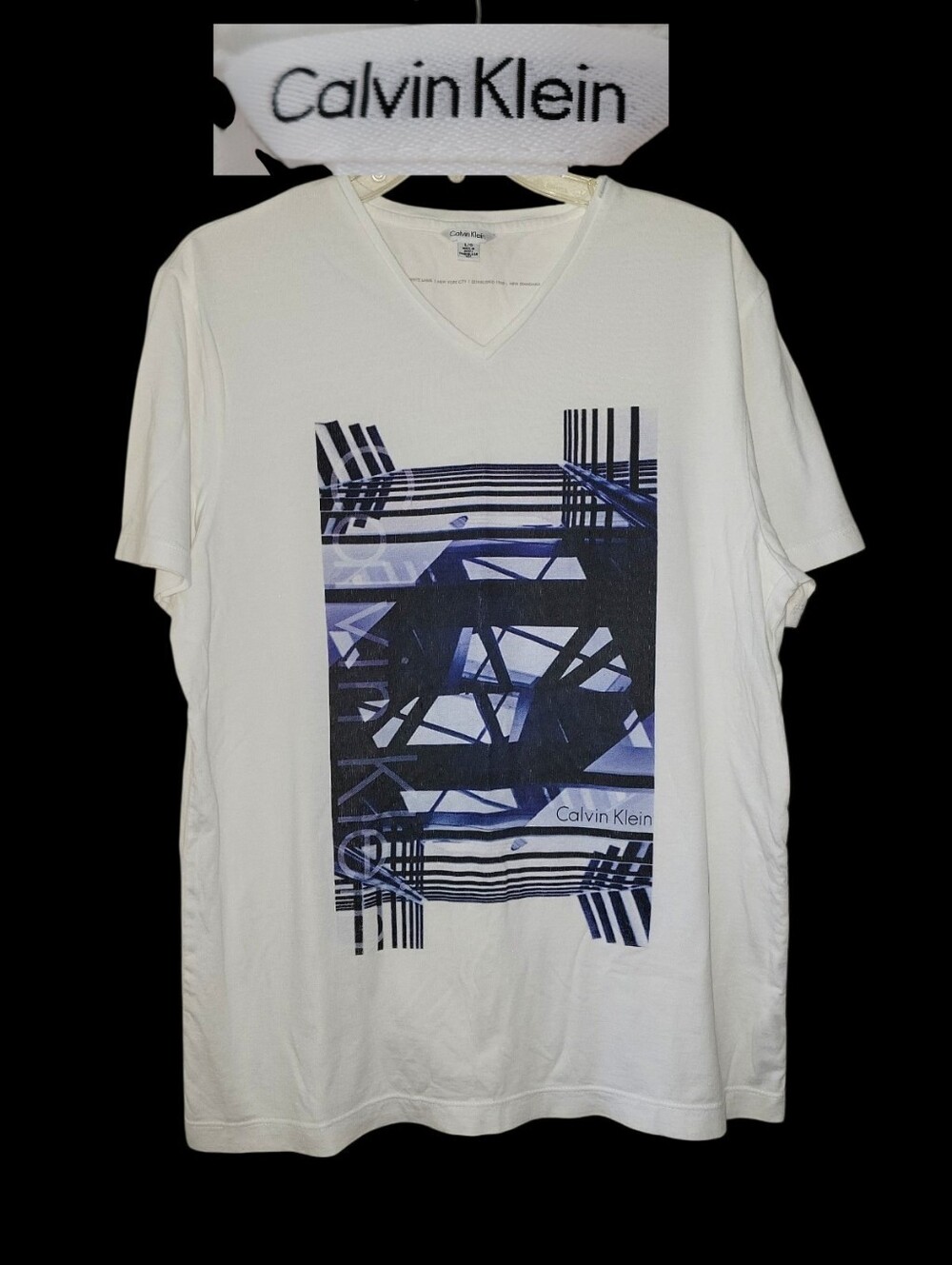 Calvin Klein Graphic +, White Label, NYC Tee, T-shirt, L, White, EUC